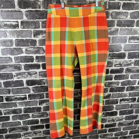Smythe Cropped Pintuck Pants - Tangerine Plaid - Size 4 - Picture 4 of 12